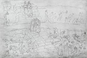 XIR207020 Dante and Virgil (70-19 BC) from 'The Divine Comedy' by Dante Alighieri (1265-1321) c.1480 (pen & ink on paper) by Botticelli, Sandro (1444/5-1510); Bibliotheque Nationale, Paris, France; Giraudon; Italian, out of copyright
